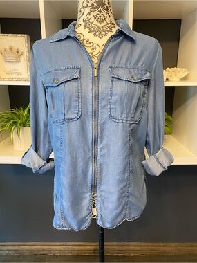 Michael Kors Light Blue Zip-Front Denim Shirt Size S